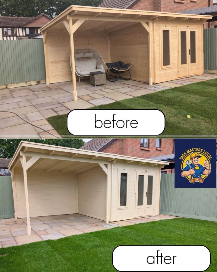 Shed painted before and after