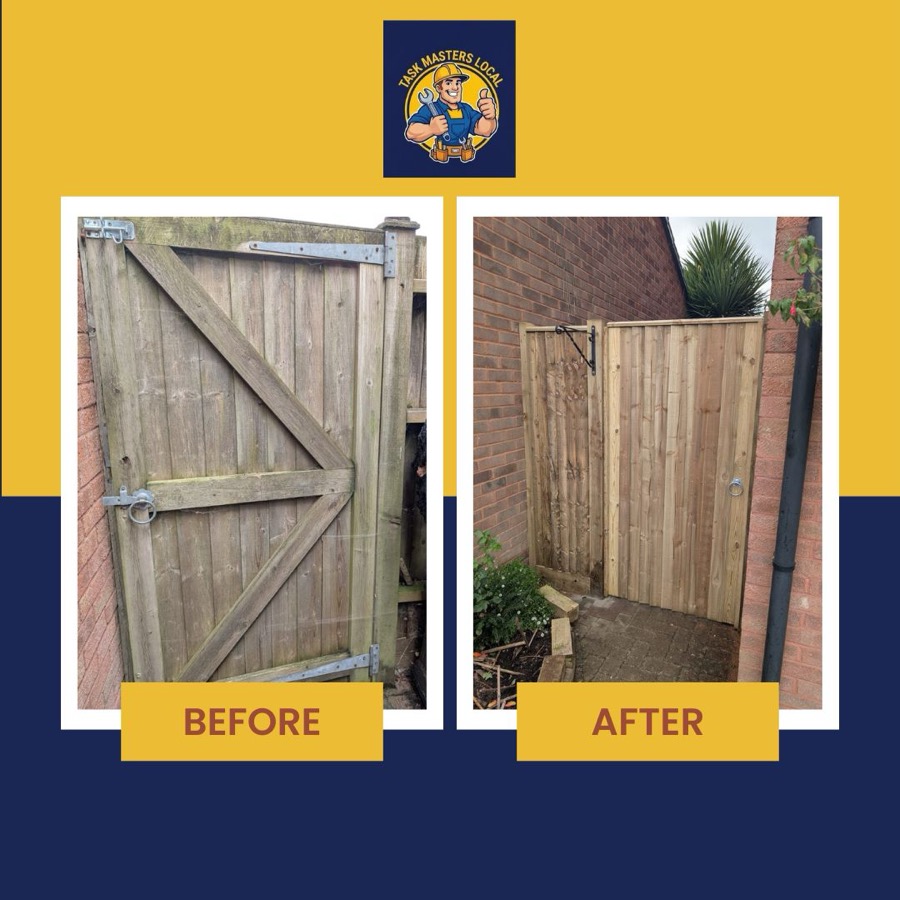 Wooden gate before and after